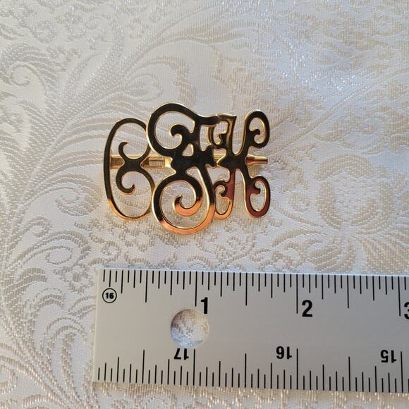 C K F initials brooch personalized monogram pin‎ gold tone letters gift present - Picture 5 of 5